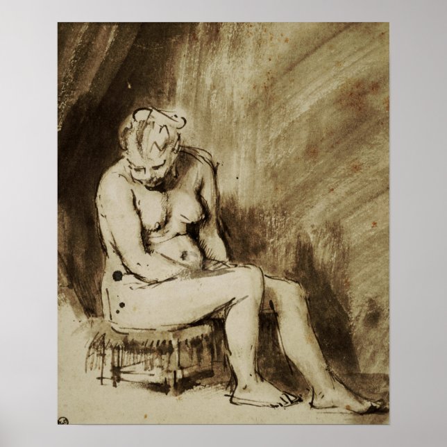 Póster Rembrandt - Mujer sentada en un taburete (Frente)