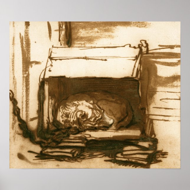 Póster Rembrandt - Perro guardián durmiendo (Frente)