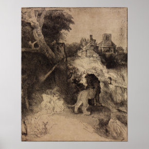 Póster Rembrandt - San Jerónimo en paisaje italiano