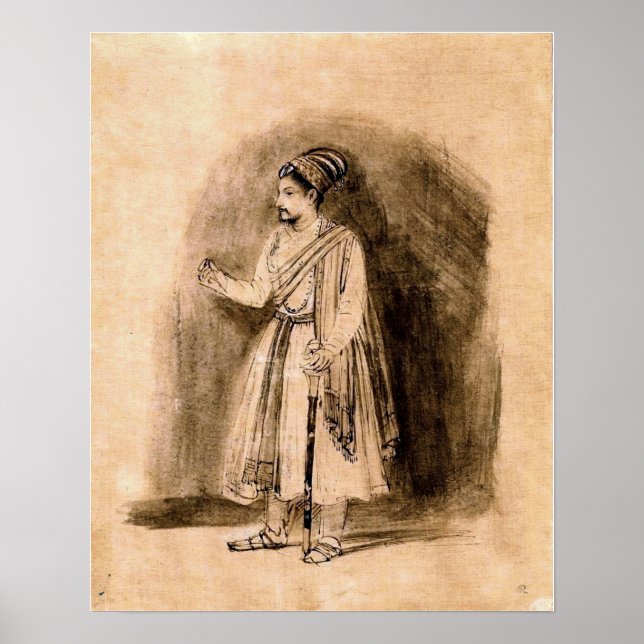 Póster Rembrandt - Un noble deccani de pie 1656 (Frente)
