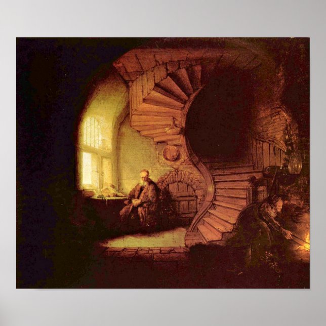 Póster Rembrandt van Rijn - Filósofo en meditación (Frente)