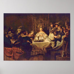 Póster Rembrandt van Rijn - Samson en la mesa del boda