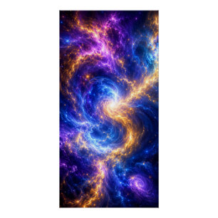 Póster Remolino de Supernova: Arte Espacial Azul y Dorado
