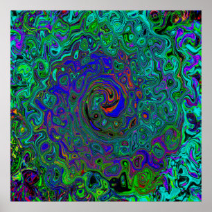 Póster Remolino Retro Abstracto Azul y Aguamarina