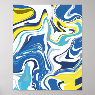 Póster Remolinos abstractos en azul, amarillo y blanco
