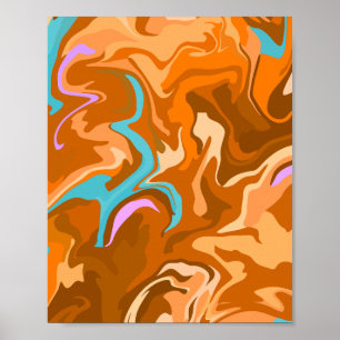 Póster Remolinos abstractos en naranja y azul claro