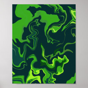 Póster Remolinos de fluido verde abstracto