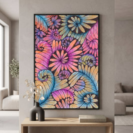 Póster Remolinos Florales Abstractos Boho Psicodélicos Vi