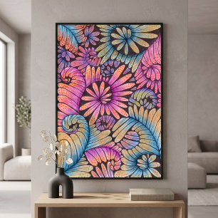 Póster Remolinos Florales Abstractos Boho Psicodélicos Vi