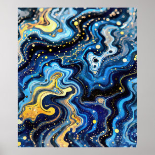 Póster Remolinos Vibrantes de Azul y Oro 6