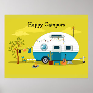 Póster Remolque de Campers Feliz
