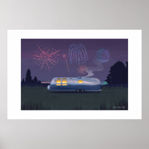 Póster Remolque de viaje Silver RV & Noche de gran impres