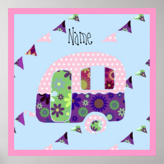 Póster remolque retro de Shabbychic, acampador, arado de 