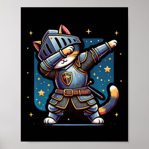 Póster Ren Faire Medieval Knight Dabbing Cat Kitten Funny