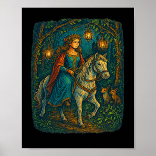 Póster Ren Faire Medieval Lady Horseback En Enchan