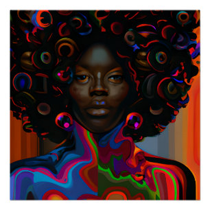 Póster Rena Queen Auburn Brown Pelo Negro Melanin Afro