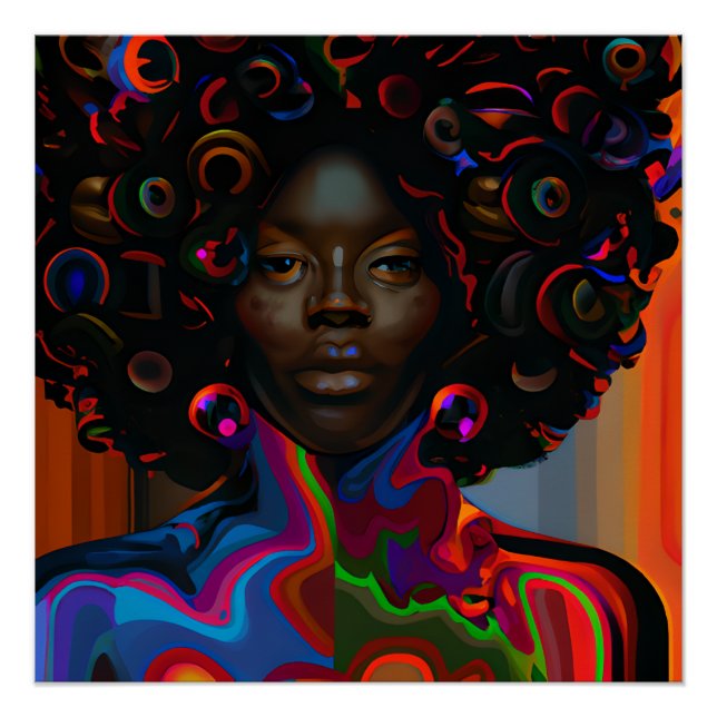 Póster Rena Queen Auburn Brown Pelo Negro Melanin Afro (Anverso)