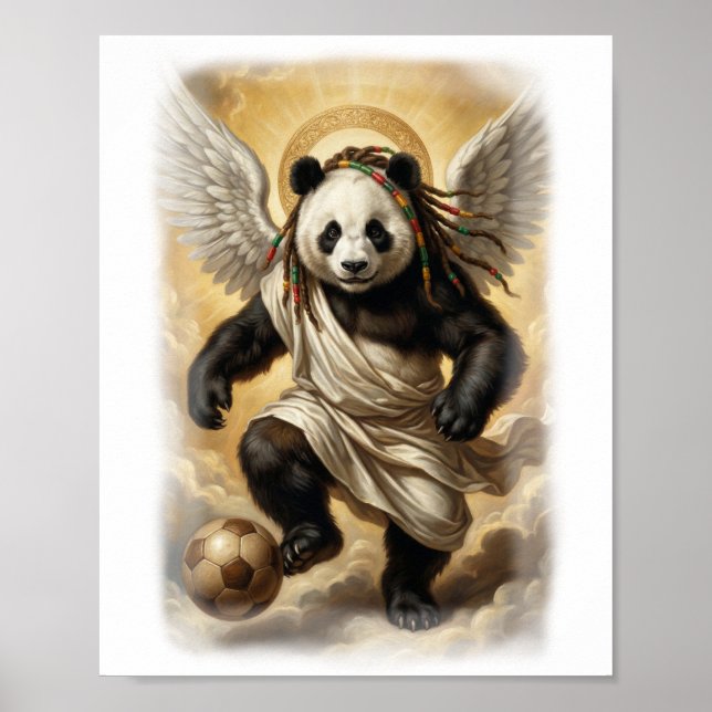 Póster Renaissance Style Panda Player Soccer on a  (Frente)