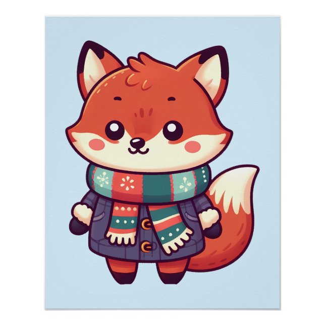 Póster Renard kawaii pour la saison d'hiver (Anverso)