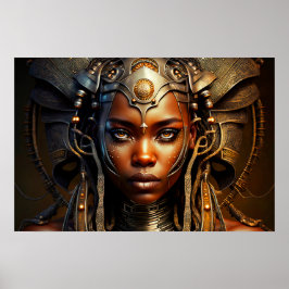Póster Render afrofuturismo a princesa guerrera africana