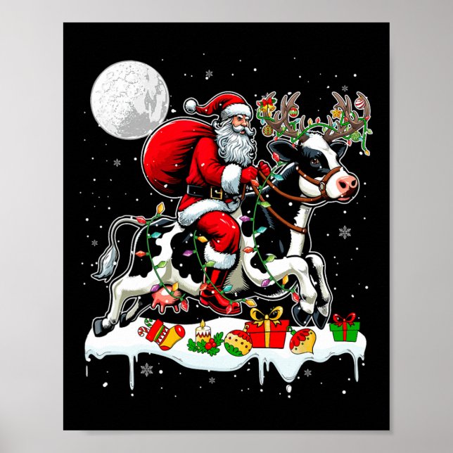 Póster Rendero de vacas de Santa Riding Xmas Granja de cr (Frente)