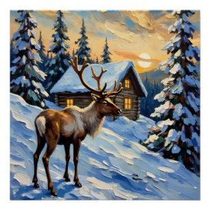 Póster Reno Antílope Vintage por Pintura de Navidad de Ca
