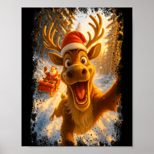 Póster Reno Ciervo Selfie Santa Feliz Navidad Hombres Muj