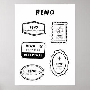 Póster Reno - Colección de sellos de viaje Diseño de vi