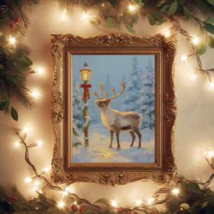 Póster Reno de Navidad Bajo la Luz de la Lámpara
