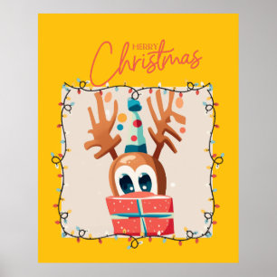 Póster Reno juguetón con regalo