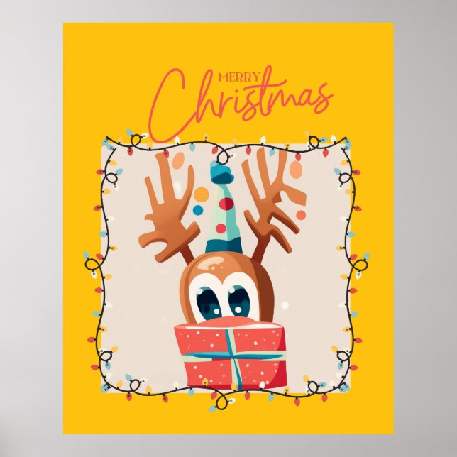 Póster Reno juguetón con regalo (Frente)