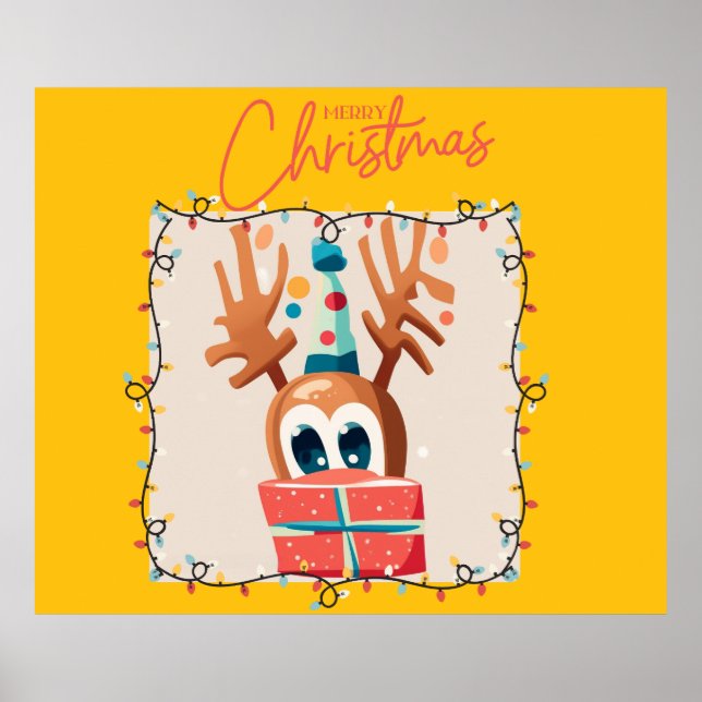 Póster Reno juguetón con regalo (Frente)