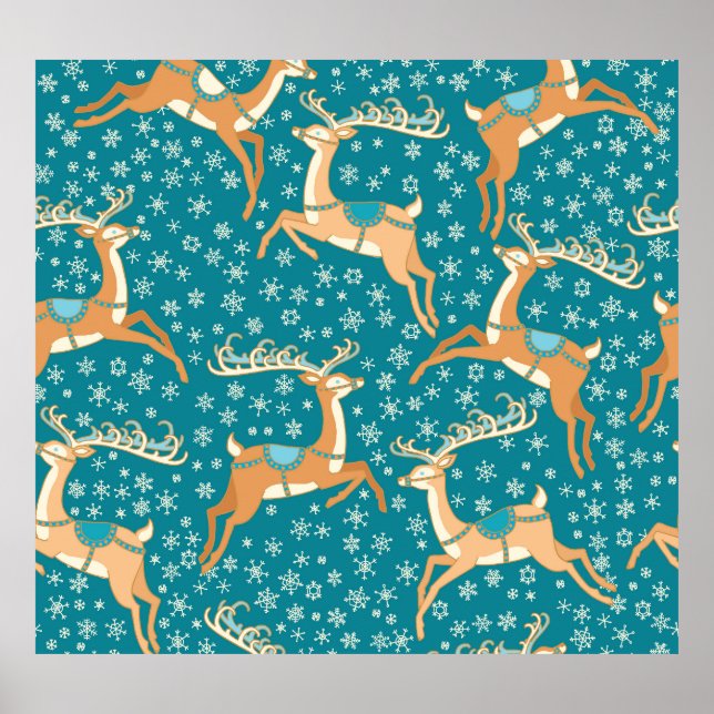 Póster Reno navidad: Vintage Seamless Pattern. (Frente)