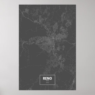 Póster Reno, Nevada (blanco sobre negro)