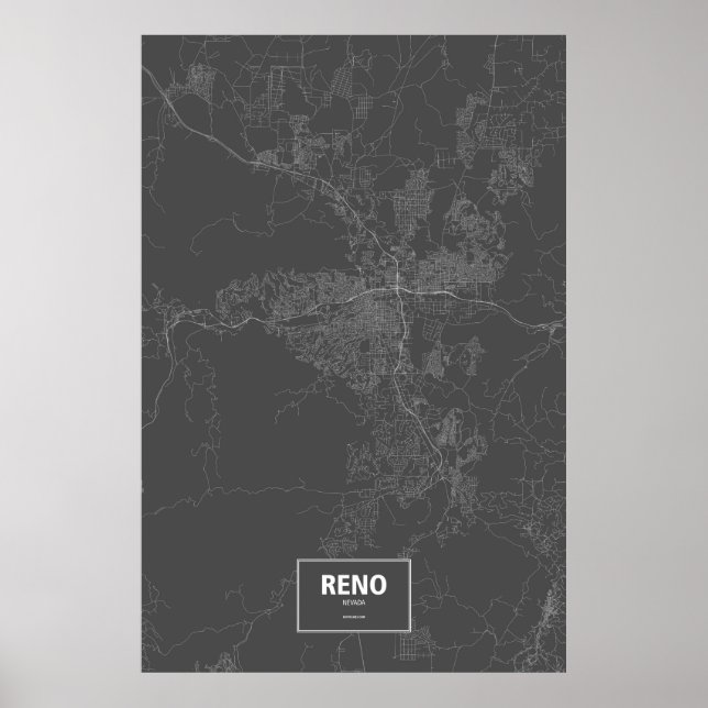 Póster Reno, Nevada (blanco sobre negro) (Frente)