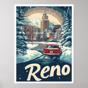 Póster Reno Nevada Estados Unidos Ilustracion de Viajes d