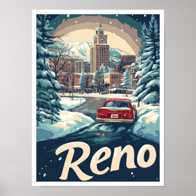Póster Reno Nevada Estados Unidos Ilustracion de Viajes d (Frente)