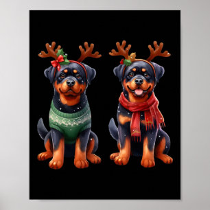 Póster Reno rottweiler Santa Hat Xmas enciende Navidad