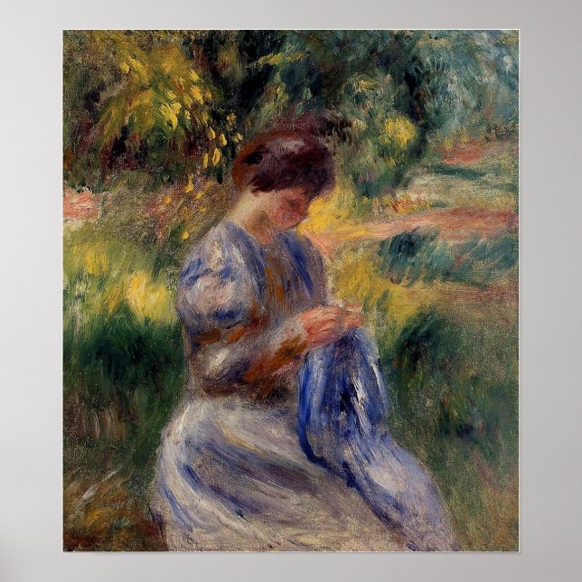 Póster Renoir - El Embroiderer (Mujer En Un Jardín) (Frente)