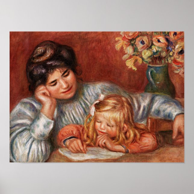 Póster Renoir - Lección de escritura, pintura famosa (Frente)