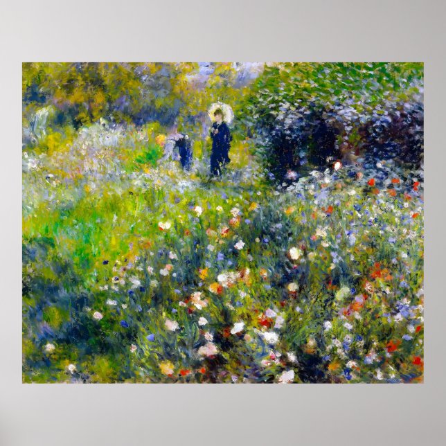 Póster Renoir, Mujer con Parasol en un Jardín, 1875 (Frente)