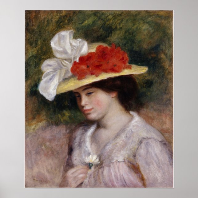 Póster Renoir - Mujer con sombrero floreado (Frente)