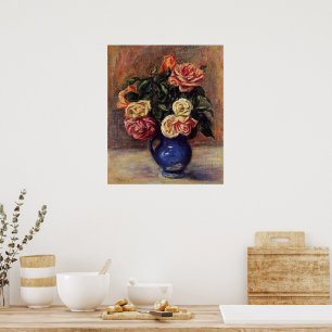 Póster Renoir - Rosas en un Jarrón Azul