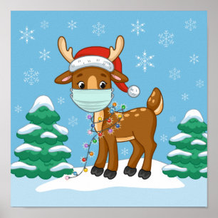 Póster Renos Con Una Máscara De Navidades