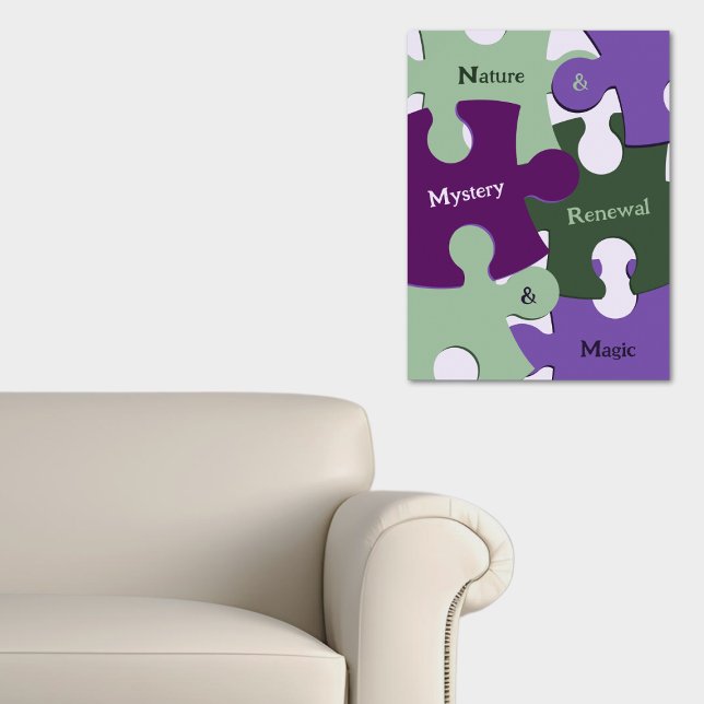Póster Renovación de la naturaleza verde Purple Mystery M (Green Nature Renewal Purple Mystery Magic Jig Saw Poster)