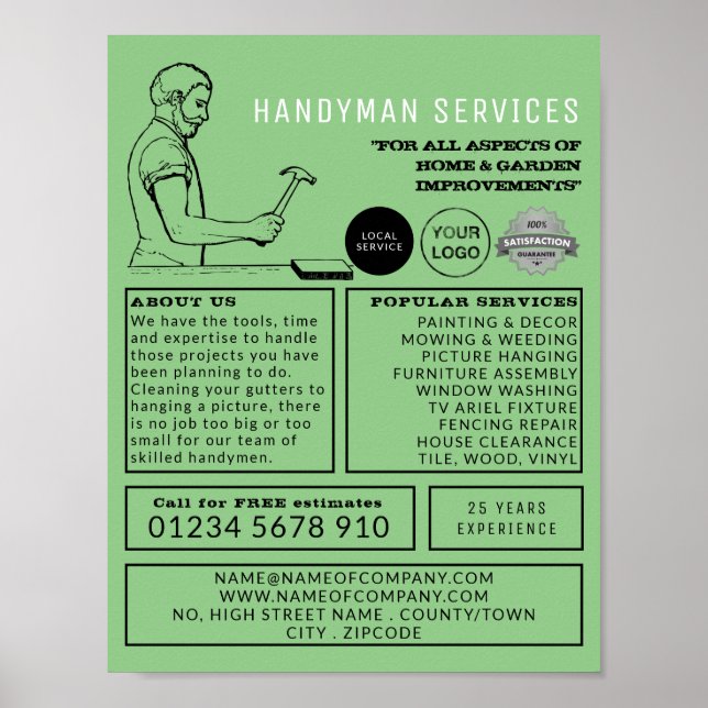 Póster Reparador Vintage, Publicidad Handyman (Frente)
