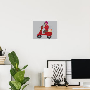 Póster Repartidor conduciendo un scooter