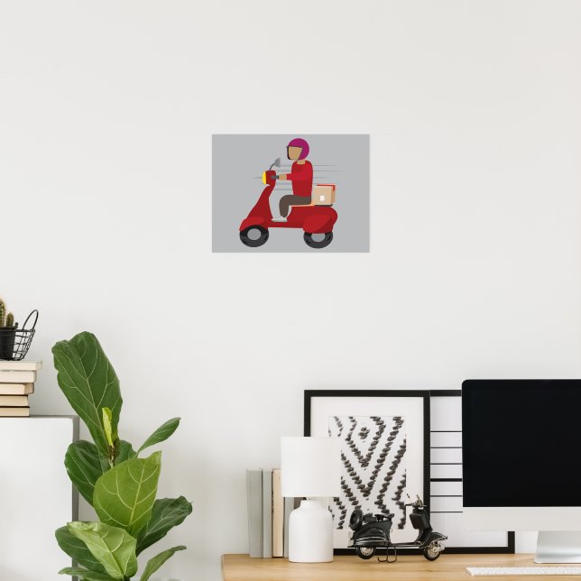 Póster Repartidor conduciendo un scooter (Oficina en casa)