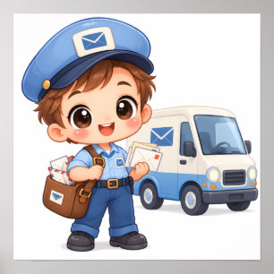 Póster Repartidor de correo alegre