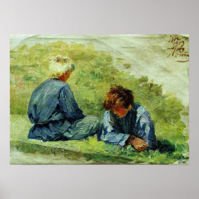 Póster Repin - Chicos en la hierba 1903 (Frente)